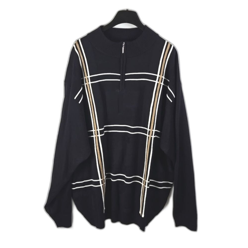 Stacy Adams Navy Blue‎ Tan Plaid Quarter Zip Pullover Sweater Sz 5X